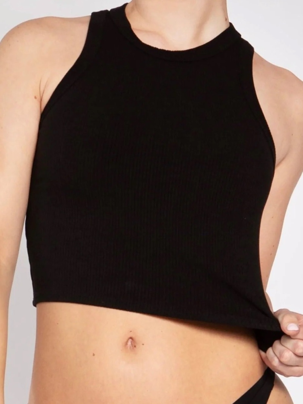 Briavia Bridgewater Ribbed Tank Top Black Thick Stretch Size Large